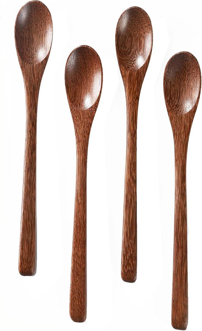 4PCS 7.8inch Wooden Spoons for Honey and CoffeeSmall Wooden Spoons with Long Handle for Stirring  Padauk Wood Honey Spoon & Coffee Spoons for Jars, Tea and Spice