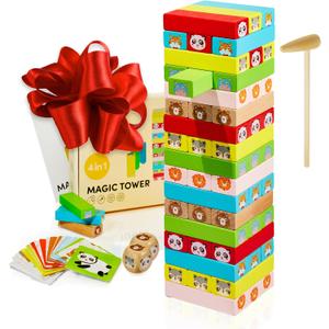CUBIDI Original Wooden Stacking Tumbling Tower Game That Promotes Development & Motor Skills of Toddlers Block Game for Children & Adults and Family
