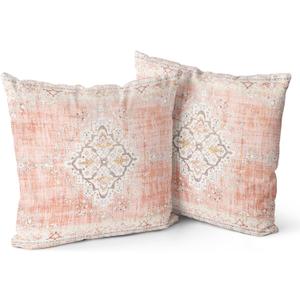 Snycler Boho Throw Pillow Covers 18x18 inch Set of 2 Bohemian Carpet Throw Pillows for Couch Light-Pink Decorative Pillow Cases Farmhouse Home Decor for Sofa Porch Patio Bed Room Outdoor
