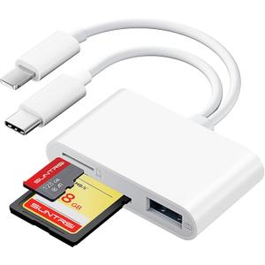 SD Card Reader for iPhone iPad Camera with USB C, Dual Card Slot USB 3.0 Memory Card Reader Supports SD/TF Card Trail Camera Viewer SD Card Adapter Portable Micro SD Card Reader No App Plug and Play