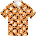 Christmas Shirts Men,Thanksgiving Button Up Shirt for Men,Casual Halloween Hawaiian Short Sleeve Shirt (Orange, XXL)