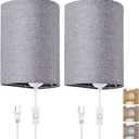 Wall Sconces Set of 2, Plug in Wall Sconces with On/Off Switch, 3-Color Selectable (3000K/4000K/6000K), Fabric Linen Lamp Shades, No Wiring Required, Ideal for Bedroom, Living Room, and Porch (Grey) (Gray)