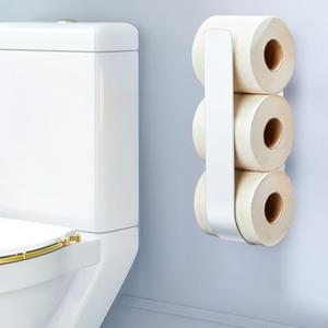 Oukimly Toilet Paper Storage Wall Mount, Over The Tank Extra Toilet Paper Holder for 3 Rolls Tissue, Metal Tissue Roll Storage Stand for Bathroom, RV Adhesive Loo Roll Holder (White)
