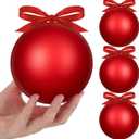 Weysat 4 Pcs 4 Inch Matte Red Fillable Christmas Ball Ornaments Plastic Christmas Tree Ornaments Balls with Hanging Ribbons for Outside Lawn Yard Tree Decorations