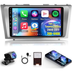 [2+64G] Android 13 Car Radio for Toyota Camry 2006-2011 - Wireless Carplay and Android Auto - 9 Inch Touch Screen Car Stereo with Mulitple UI/WiFi/GPS Navigation/SWC + AHD Backup Camera
