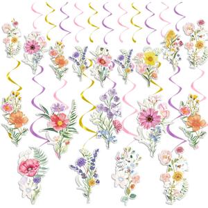 Rngmsi Wildflower Birthday Party Decorations - 48PCS Flower Party Decorations Floral Hanging Swirls Party Decor Wildflower Baby Shower Decoration Garden Themed Party Wedding Supplies for Women Girls