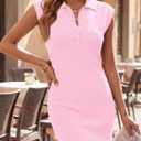 Saodimallsu Womens Summer Sleeveless Mini Dress Casual Polo Collared Button V Neck Knit Sweater Shirt Dresses (Pink, S)