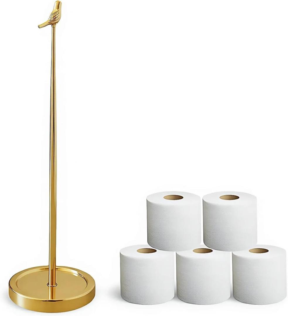 Toilet Paper Holder Stand for 4 Paper Rolls, Bird Style Freestanding TP Holder, Roll Holder Storage - Gold