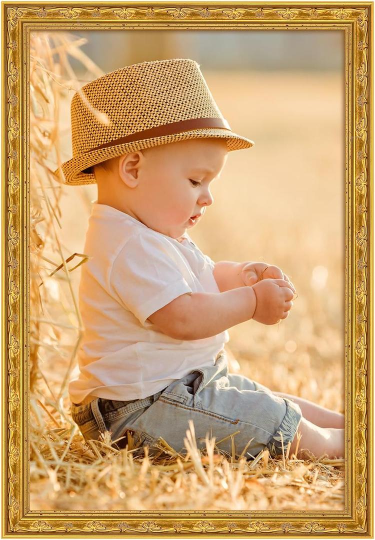20x30 Ornate Gold Wood Frame, 30x20in Floral Picture Frames, 20 x 30inch Gallery Photo Pic Display with HD Plexiglass, 1.4in Widen 1in Thick, Horizontal Vertical Wall Display