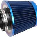 Cold Air Intake Filter, High Performance, Washable Filter, Clamp-On Replacement Air Filter, Flange Diameter 3inch/76mm Blue