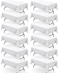 Pureegg Rectangle Table Cloth 60" x 102" – Durable Polyester Tablecloth Offers Reusable & Washable Protection, Ideal for Outdoor Party, Picnic, Wedding, Banquet and Birthday, 12 Pack, White