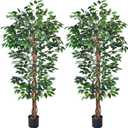 HAIHONG Artificial Ficus Tree 5FT Faux Silk Plants with Sturdy Plastic Nursery Pot,Fake Ficus Trees for Home Office Farmhouse Indoor Outdoor Decor Perfect Housewarming Gift (5FT-2Packs)