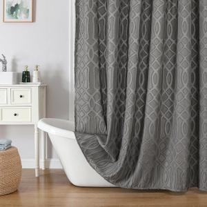 OWENIE Grey Curtains for Bathroom 72 Inch Long, Soft Fabric Boho Shower Curtain, 3D Geometric Jacquard Hotel Style Washable Shower Curtain Set, Grommet Top, 72x72 Inch