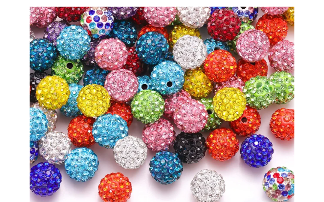 100Pcs Rhinestone Beads 10mm for Jewelry Making, Shiny Round Shamballa Disco Beads Bling Sparkle Rhinestone Clay Beads for Necklace Bracelet Earring Making and DIY Decoration(Mixed Color), Pack of 2