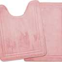Pink Bathroom Rug Set of 2 Memory Foam Bath Mat and U-Shaped Contour Toilet Rug Non Slip Washable Floor Mats Soft Absorbent Plush Microfiber Shower Tub Bathrug Blush,24"x17"+24"x20"