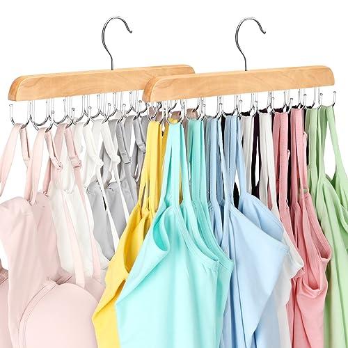 Bra Hanger for Closet, Tank Top Organizer 20 Hooks Capacity Foldable Wood Space Saving Hanger Closet Organizers and Storage for Dorm & Apartment for Tank Top, Hats etc.-2 Pack