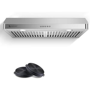 AMZCHEF 30" Under-Cabinet Range Hood - 1050 CFM Dual-Fan Vent Hood | Stainless Steel Dual-Fan hood with Button Control, LED lights & dishwasher-safe baffle filters 3 outlets