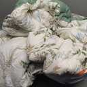 Natural Cotton 3pcs Botanical Comforter Sets King Size-Green Comforter with Luxurious Tan & Gray Leaves on White, Reversible Lightweight Floral Bedding Sets(King 104"90")