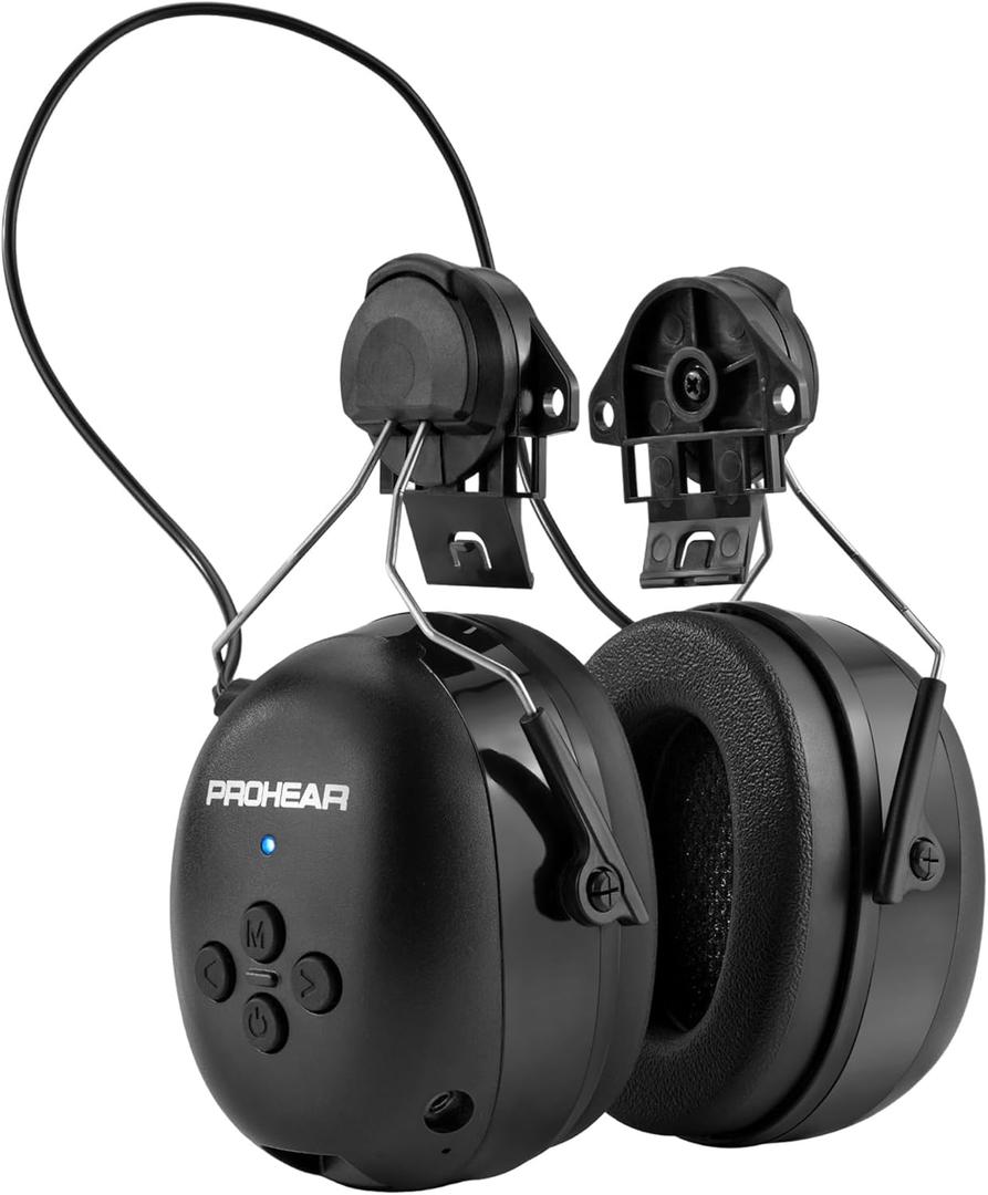 PROHEAR 037BR04 Bluetooth Hearing Protection with Adapter for 3M H-700 Hard Hats/DEWALT Hard Hat, 40H Playtime Safety Headphone for Construction Worker, Mowing - Black