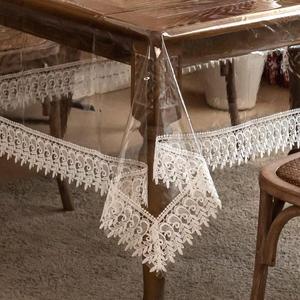 ARTABLE Vinyl PVC Rectangle Tablecloth Waterproof Clear Table Cover with Champagne Lace Macrame Border for Wedding Kitchen Home Outdoor Indoor Holidays Party Decor (Off White, 60 x 104 Inch)