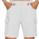 MAGCOMSEN Women's 7" Hiking Golf Shorts 6 Pockets Lightweight Quick Dry Outdoor Casual Cargo Shorts Water Resistant (White, L)