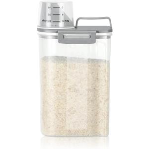 TBMax Rice Storage container 4 Lbs, Small Rice Dispenser with Measuring Cup, Cereal Containers Flour Bin, Kitchen Food Storage Container and Pantry Organizers, Pet Dog Cat Food Dispenser (Grey)