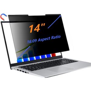 14-inch Magnetic Privacy Screen, Suitable for Laptops with a 16:9 Removable Anti-Glare Filter, Reduces Blue Light/Compatible with HP, Dell, Acer, Asus, Samsung, Lenovo and Other Laptops