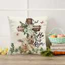 Happy Easter Bunny Pillow Covers Cross Hydrangeas Flower 18 x 18 Inch Throw Pillows, Spring Anniversary Celebration Seasonal Decorative Farmhouse Cushion Case for Sofa Couch Set of 4