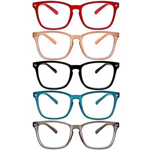 5 Pack Blue Light Blocking Reading Glasses Fashion Square Computer Readers for Women Men, Anti UV Ray Nerd Eyeglasses (5C A, +3.00)