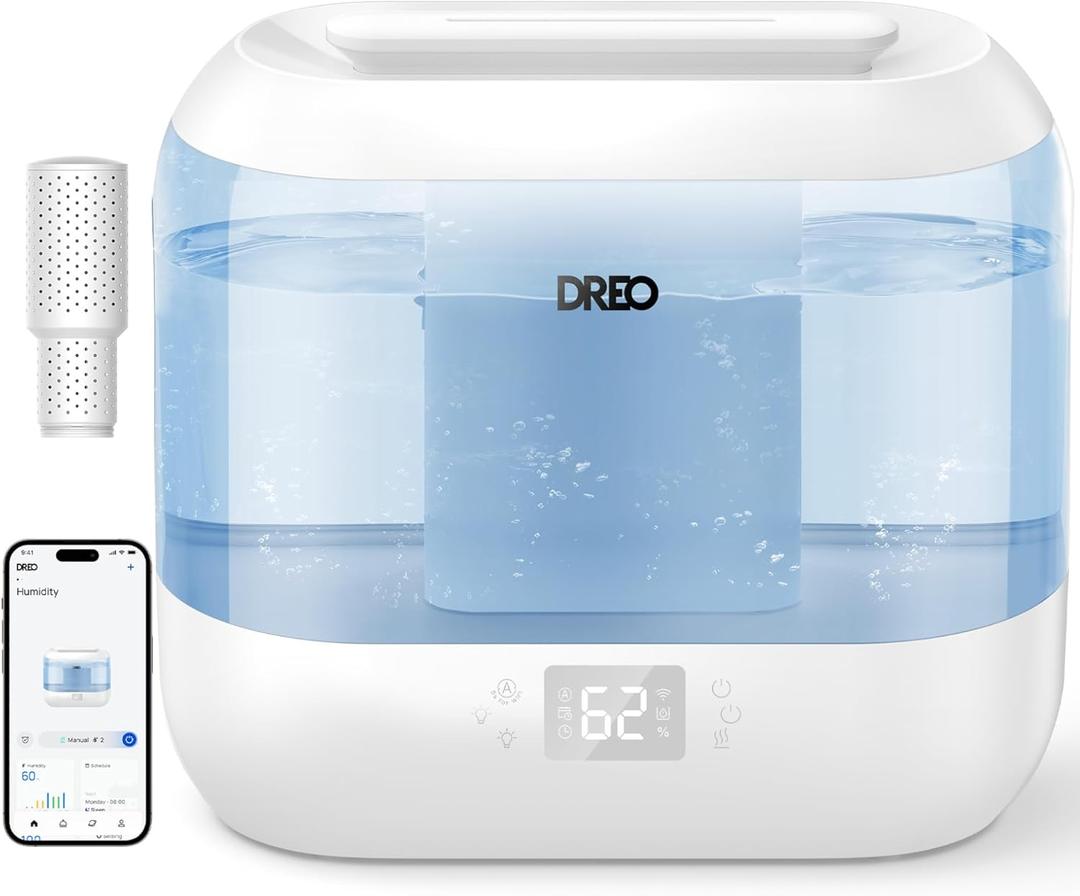 Dreo Humidifiers for Bedroom, Top Fill 4L Smart Cool Mist Humidifier with Oil Diffuser, Cartridge, Nightlight, 32H Runtime, Quiet Ultrasonic Humidifiers for Home, Baby Nursery, Plants, Office, HM311S (Blue)