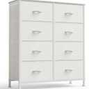 OLIXIS 8 Drawer Storage Dresser with Wood Top - Wide Fabric Chest Organizer for Bedroom, Closet, Living Room,Tower Cabinet, TV Stand, Hallway Entryway Furniture,White, 11.8"D x 31.8"W x 36.6"H