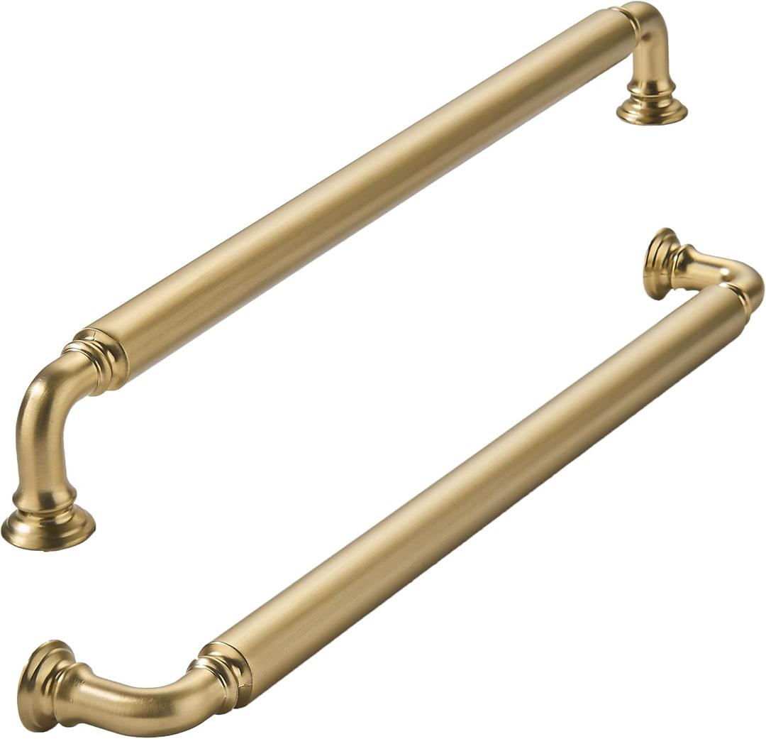 khtumeware 2-Pack Champagne Bronze Heavy-Duty Solid Cabinet Pulls, 10 Inch(256mm) Hole Center, Satin Brass Drawer Pulls, Cabinet Hardware, Suitable for Kitchen Cabinets, Bathrooms and Dressers