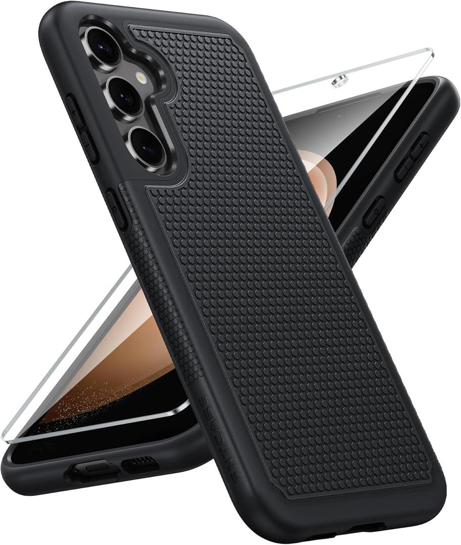FNTCASE for Samsung Galaxy S23-FE Case: Dual Layer Protective Heavy Duty Cell Phone Cover Rugged Full Body Drop Protection Military Grade Shockproof Phone Case (Black Matte)
