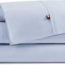 Tommy Hilfiger - Sheet Set, Cotton Percale Bedding with Matching Pillowcases, Crisp & Cool, Solid Home Essentials (Blue, King)