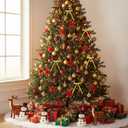 Poen 64 Pcs Christmas Tree Ornaments Set 48 Velvet Christmas Tree Bows 16 Shatterproof Xmas Balls 2.36' Plush Sequins Ball 7' Vintage Bow for Home Xmas Party Winter Supplies(Red,Gold,Yellow)