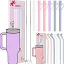 Reusable Replacement 12 inch Long Silicone Straw With Cover, Stocking Stuffers Gifts for Women Men Teens Girls Boys, Compatible with Stanley Tumbler Cup Accessorie 40 oz 30 oz, Bent and Straight (2x 6 Pack)