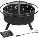 32 Inch Fire Pit Outdoor Fireplace, 2 in 1 Metal Round Firepit for Outside Bonfire Party, BBQ, Camping, Backyard, Patio, Garden, Picnic w/Fire Poker, Spark Screen, Grate, Cover (Moon&Star)