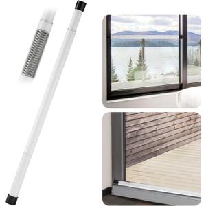 Sliding Door Security Bar, 17-46 Inches Adjustable Patio Door Security Bar, White Sliding Door Lock Bar with Rubber Tips, 1 Inch Diameter Window Security Bar for Home