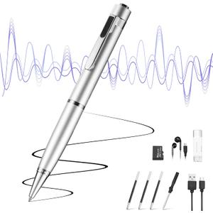 64GB Voice Recorder with Playback: Digital Recording Device with Intelligent Noise Reduction for Meetings | Lectures | Course - Portable Audio Recorder for Student | Workplace Use (Silver)