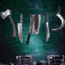 JOYIN 5 Pcs Hanging Halloween Bloody Knife Decorations Indoor, Fake Knife Plastic Fake Knives Weapon, Party Decor Haunted House Fake Blood, Machete Axe Cleaver Sickle for Scary Yard Porch