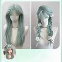 Mint Green Long Straight Wig for Women with Bangs Lolita Synthetic Hair Wig Natural Looking Heat Resistant Wigs for Daily Use