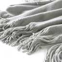 Homiest Decorative Knitted Throw Blanket with Fringe - Lightweight Acrylic Knit Blanket Soft & Cozy Tassel Blanket for Couch Sofa Bed - Light Grey, 60 x 80 Inch