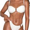 SOLY HUX Women's Bikini Set U Wired Ruched High Cut Spaghetti Strap Swimsuit Two Piece Bathing Suit (White, Large)