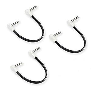 M MAKA Flat Low Profile Guitar Patch Cable 8 inch for Effects Pedals, S-Shape, 1/ 4 inch Right-Angle, White, 3-Pack