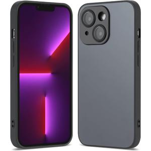 Compatible with iPhone 14 Hard Body AG Glass Matte Frost Cellphone Mobile Basic case Cover casing funda para Drop Protection Camera Lens Protection Raised Bezels (Black)
