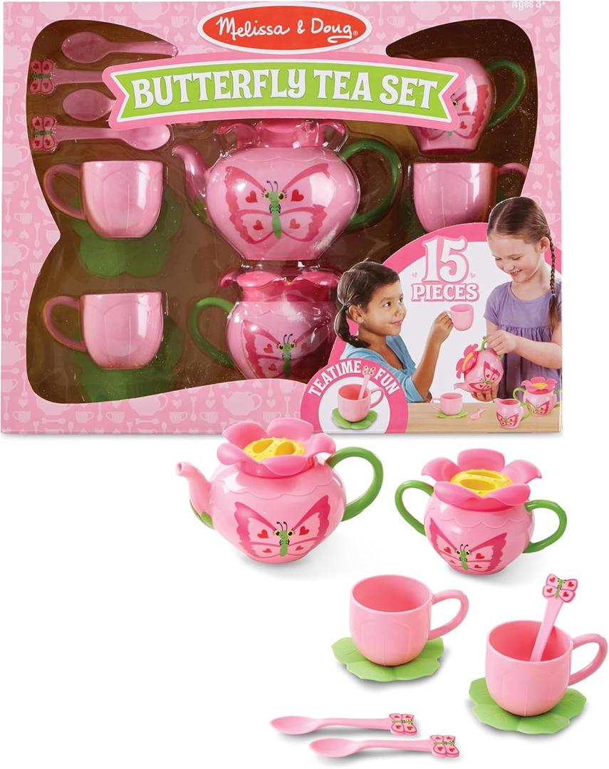 Melissa & Doug Butterfly Tea Set (15 pcs) - Play Food Accessories
