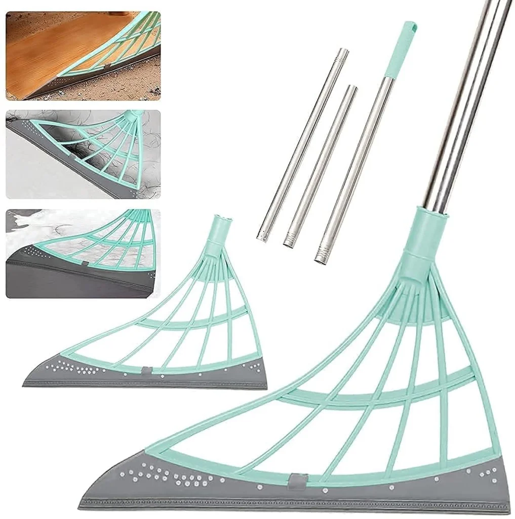 Multifunction Magic Broom, 2-in-1indoor Silicone Broom Sweeper, Glass Wiper, Floor Squeegee Adjustable Silicone Mop, for Wash Floor Clean Tools Windows Sc Pet Hair Sweeping Brush
