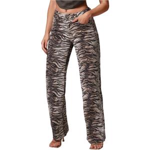 WDIRARA Women's Zebra Print Jeans Low Rise Straight Leg Hip Hop Y2k Denim Pants, 26