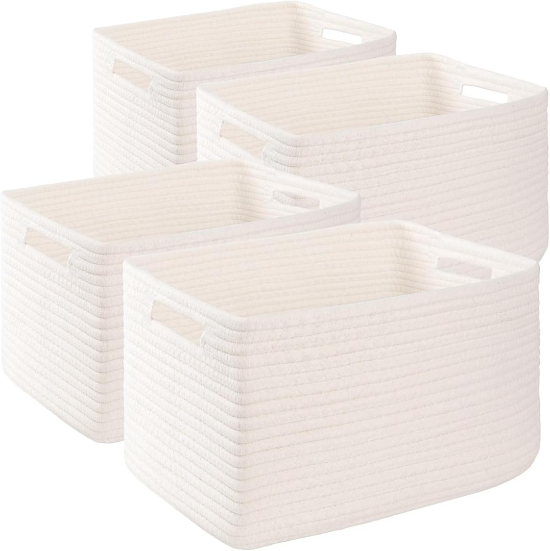 4 Pack Storage Baskets for Organizing, Woven Baskets for Shelves - Perfect for Toys, Books, Towels, and Clothes, Durable Gift Basket Bins Toy Storage, 15.7''Lx11.8''Wx7.8''H, White