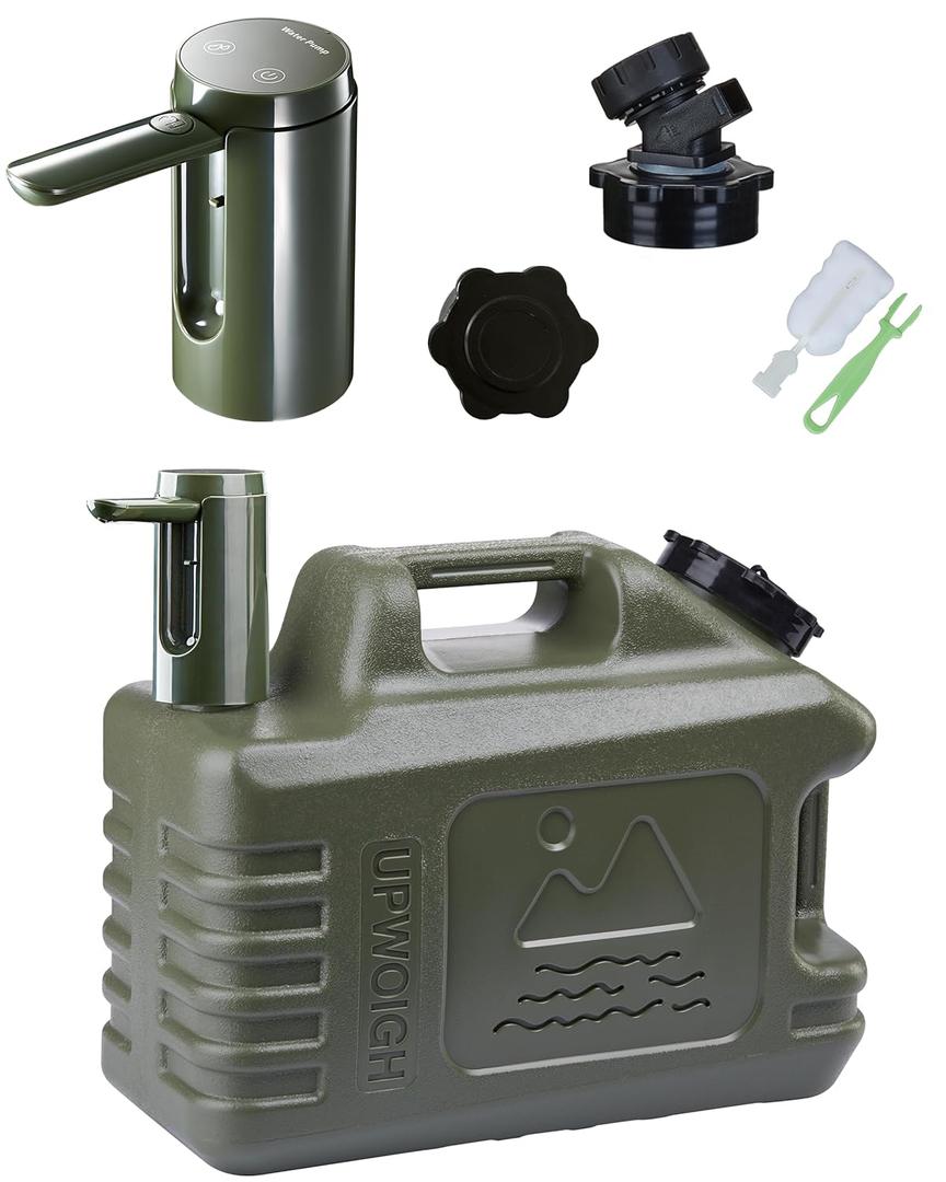 UPWOIGH Portable 5 Gallon Water Jug with Automatic Touch Control Pump, Truly Leak-Proof BPA-Free Water Container with Spigot, Type-C Rechargeable Military Green Water Pump Gear for Camping Hiking